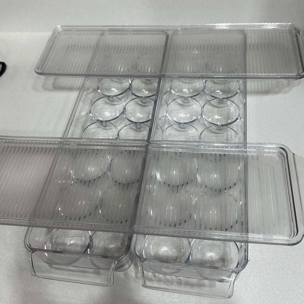 Label Me Egg Storage Container Set of 2 Clear Plastic Stackable 14-Count Bins